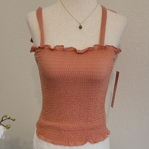 Crave Fame Orange Smocked Ruffled Tank Top